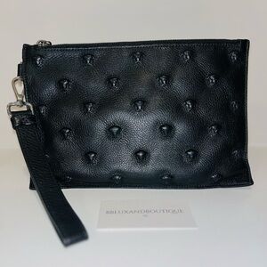 🔥 VERSACE Black Medusa Studded Leather Clutch